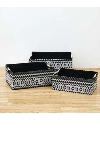 HIHOMEY Hi homey 3 Piece Foldable Cloth Storage Laundry Basket Set with Wood Handle