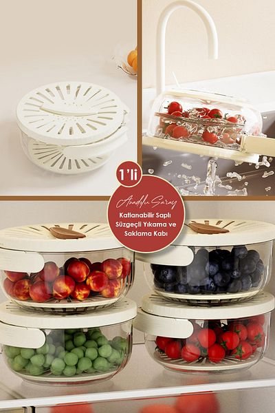 Anadolu Saray Luxury Foldable Fruit Vegetable Pulses Washing and Storage Container with Handle Drainer