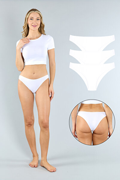 ATUTİS Pamuklu Beyaz Brazilian Külot 3'lü Paket
