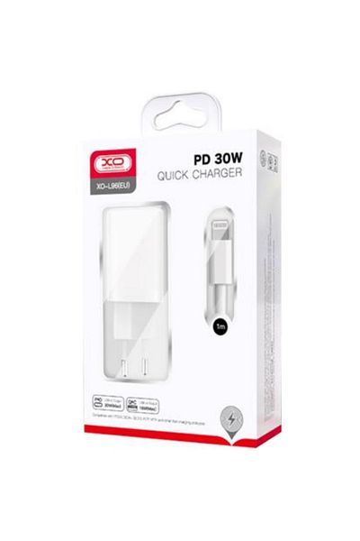 REDz Accessories Xo-l96 Charger And Lightning Cable Set, For Iphone, Dual Port Adapter, 30w Fast Charging, White