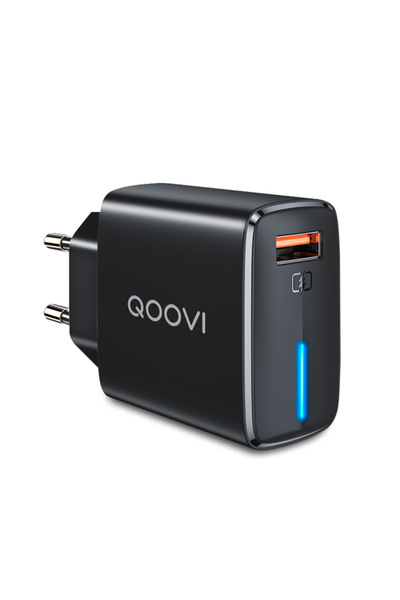 REDz Accessories Зарядно за мрежово устройство с USB, QOOVI, LED, PD 18W, Черно