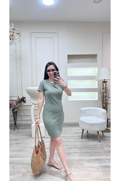 VBSVİBES Women's Ottoman Fabric Casual Dress Straight Cut Short Sleeve Stylish Dress