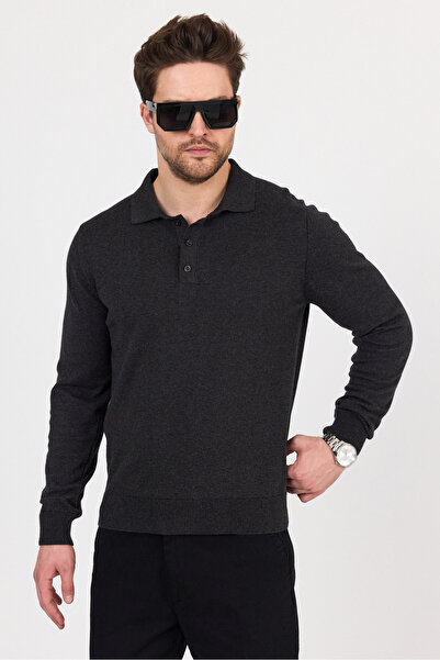hateko Pure 100% Cotton Anthracite Polo Neck Knitwear Sweater
