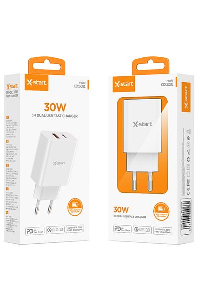 REDz Accessories Adaptor X-start CDQ081, USB tip C, încărcare rapidă 30W, porturi duble, alb