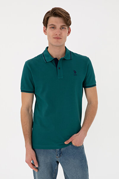 U.S. Polo Assn. Men's Slim Fit Polo Neck Dark Green Basic T-Shirt 50305980 -Vr079