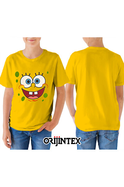orijintex SpongeBob Sünger Bob Yüz Baskılı Sarı Çocuk Tshirt