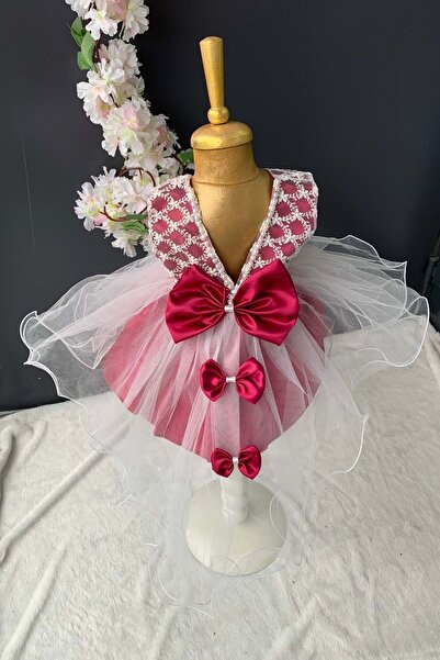 s.t. sebat tekstil Kız Bebek Sıralı Fiyonk Abiye Elbise SB147