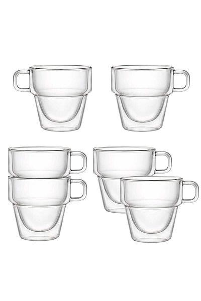 Quasar & Co. Set of 6 double-walled cups, Quasar & Co.®, stackable, heat-resistant glass, 125 ml, transparent