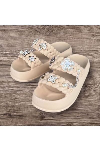 Sonimix Sonimx Women's Double Band Stone Light Orthopedic Sole Beach Pool Daily Slippers
