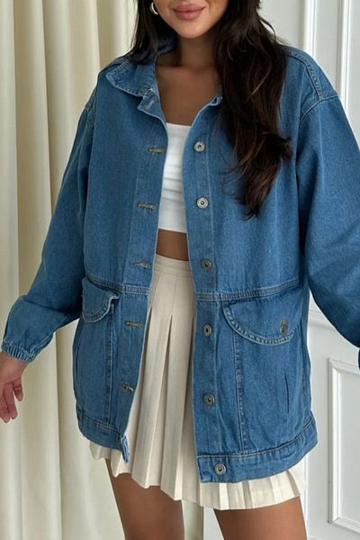 TOFİSA Women's Oversize Gusseted Pocket Denim Jacket Light Blue - 26578