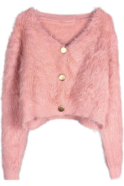 BUNCA Bunka Women's and Girls Pink Mohair Short Jacket with Shiny Gold Buttons