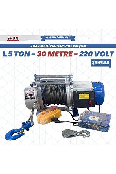 Shun 1500 Kg 220 Volt 30 Metre Profesyonel Halatlı Vinç