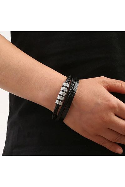 SIC MODA Stainless steel and leather bracelet SIC MODA 5631A, 5 mm