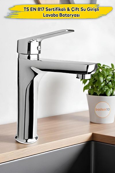 Badem10 Mix Chrome Finish Hot Cold Counter Top Bathroom Kitchen Sink Faucet Open Close Sink Fixture Faucet