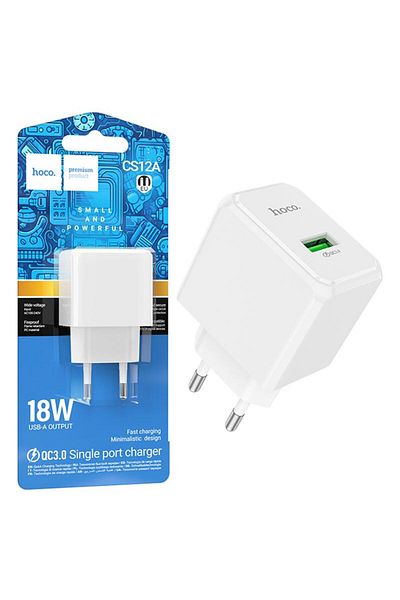 REDz Accessories Adaptor de rețea Hoco CS12A, port USB, încărcare rapidă 18W, alb