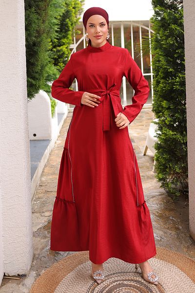 InStyle Rochie roșie claret modal cu fermoar lateral