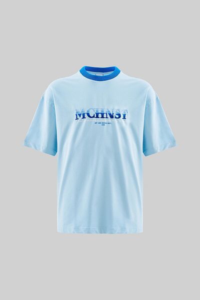 Machinist Tricou oversize albastru deschis pentru bărbați, brodat cu gradient de culoare