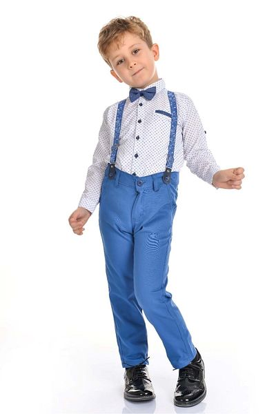 s.t. sebat tekstil Boy's Suspender Bow Tie Shirt Suit Indigo