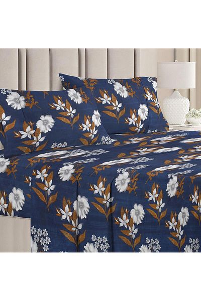 BSB HOME ملاءة سرير مفردة من القطن من جلاس مع غطاء وسادة - 148 × 228 سم - زهرة