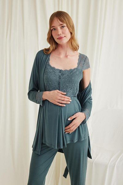 Lohussa Women's Special Design Lace Front Buttoned Maternity Maternity 3-Piece Pajama Set 18203