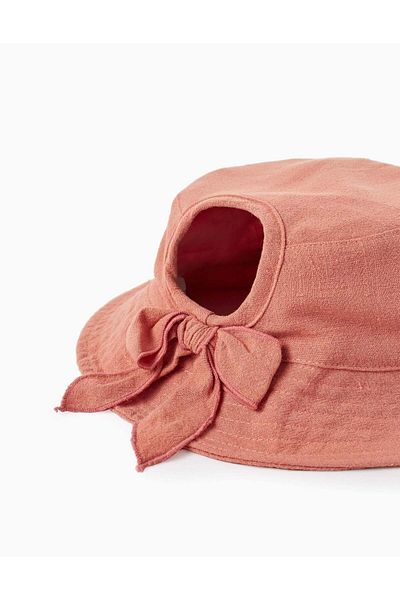 Ziddy Hat with Opening at the Back and with Bow for Girls, Brick Red