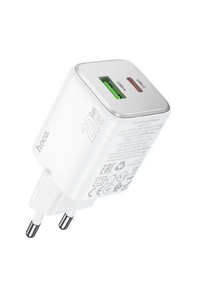 REDz Accessories 2 Ports Charging Socket, Hoco N41, Type-c Usb, Fast Charging 20w, White