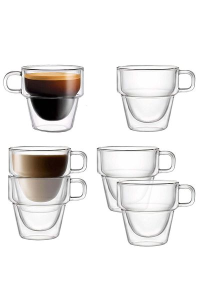 Quasar & Co. Set of 6 double-walled cups, Quasar & Co.®, stackable, heat-resistant glass, 125 ml, transparent