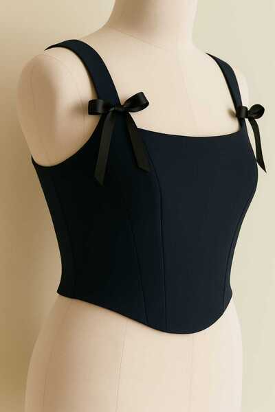 ZMODA SOFT Van Gogh Yıldızlı Gece dijital baskılı Lacivert askılı korse