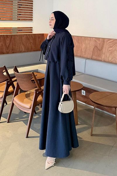 lamelif Μανίκι Μαζευμένο Μπουφάν Gilet Suit Navy Blue