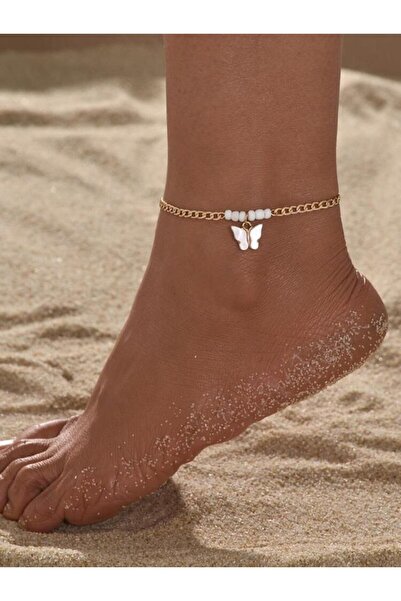 MODAMAYS Gold Color Pearl Chain Butterfly Women's Anklet B2542M