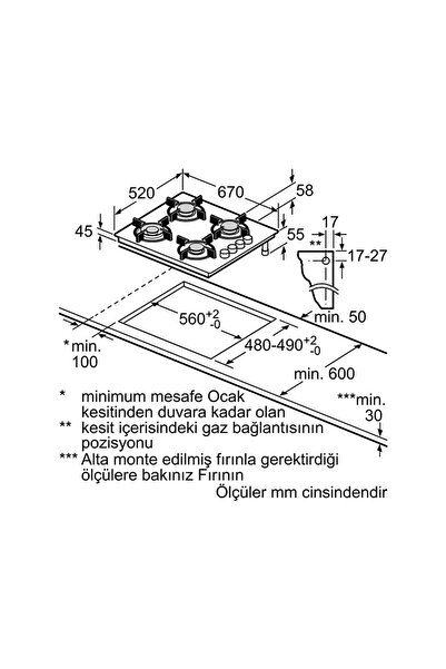 Siemens EO7C2HP30O Gazlı Ankastre Ocak