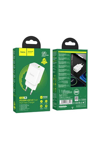 REDz Accessories Încărcător de rețea, încărcare dublă, USB tip C, Hoco N28, PD 20w, alb
