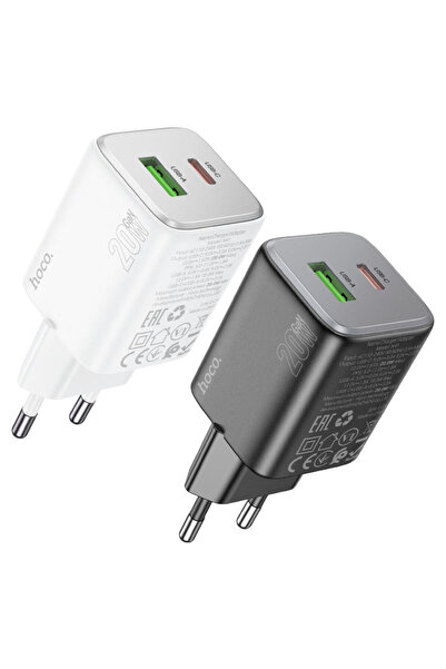 REDz Accessories Υποδοχή φόρτισης 2 θυρών, Hoco N41, Type-C + USB, Γρήγορη φόρτιση 20W, Λευκό