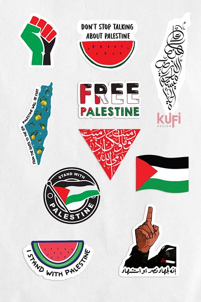 Kufi Design Set de 10 autocolante Palestine gratuite - tematică palestiniană, potrivite pentru laptop și telefon