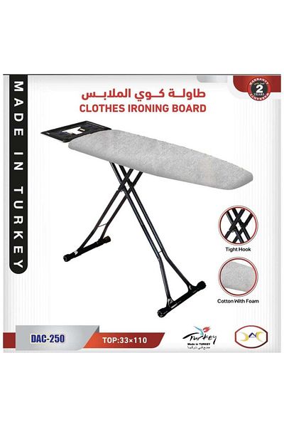 DLC لوح مكواة تركي مع غطاء مقاوم للحرارة، 110 × 33 سم، لوح مكواة، مسند مكواة، أقدام مضادة للانزلاق