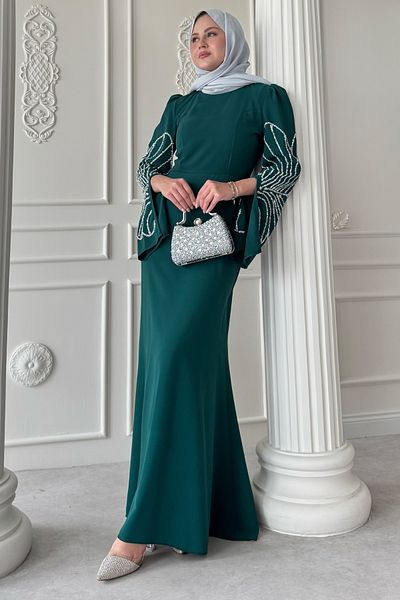 InStyle Βραδινό φόρεμα με λεπτομέρεια με κομμένο μανίκι σμαραγδένιο πράσινο