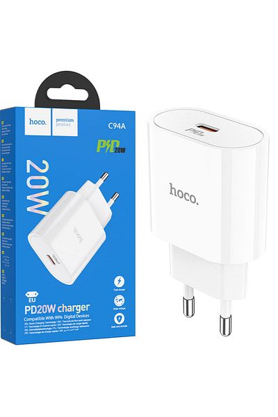 REDz Accessories Adaptor de alimentare Hoco C94A UE, port Type-C, încărcare rapidă PD20W, alb
