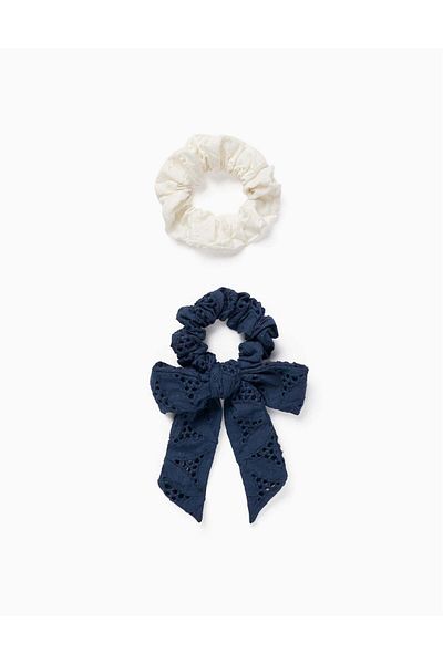 Ziddy Pack of 2 Scrunchie Hair Ties for Baby and Girl, White/Dark Blue