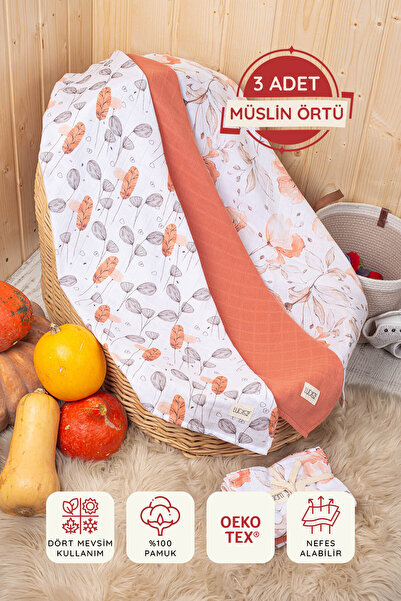 LUCKKA Dijital Baskılı 3'lü Müslin Örtü Seti - 75x75 cm - ZT5000