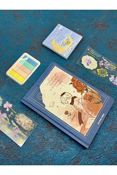 Kağıt Gemi Dükkan Set albastru cu design personalizat Micul Prinț 3 piese (Caiet+Post-it+Index)/ Index/Post-it/Caiet/Adeziv