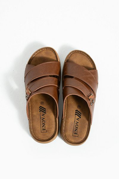 Enova Men's Leather (Artificial) Orthopedic Double Mounted Sole Buckle Stitched Stylish Home and Outdoor Men's Slippers