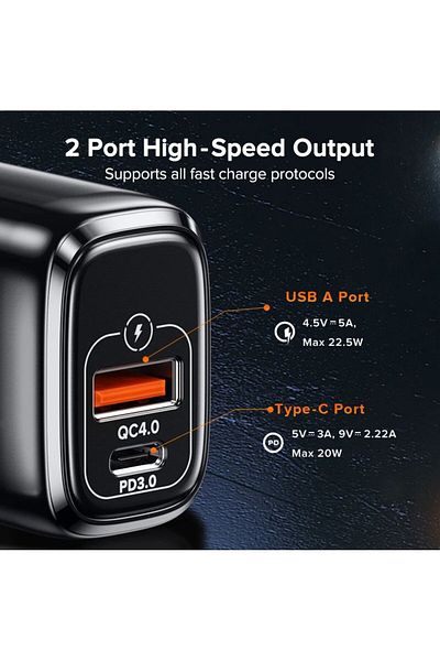 REDz Accessories Încărcător dublu de 22,5 W, USB tip C, Qoovi, alb