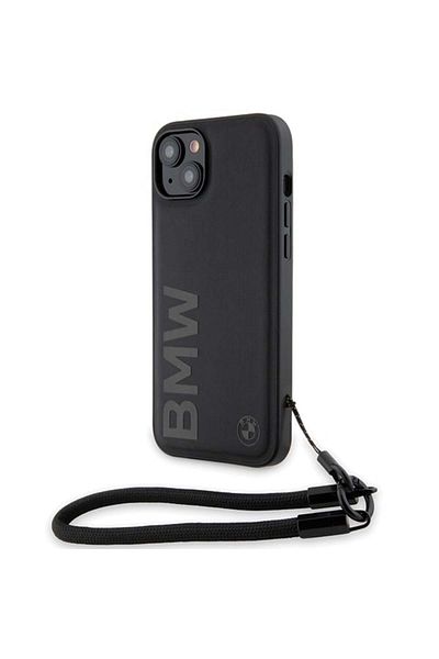 BMW IPhone 15 Case, Signature Leather Wordmark Cord, BMW - Matte Black