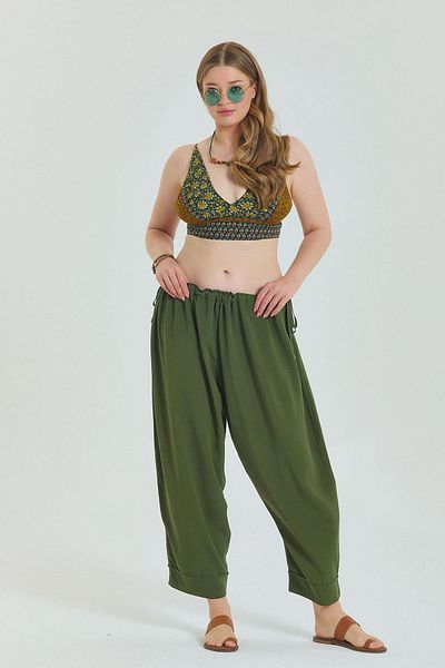 Los banditos Women's Large Size Pants with Adjustable Waist and Rope Detail