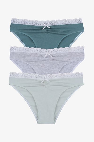 koza iç giyim Women's Front Waist Lace Elastic Panties with Shirring and Bow Detail