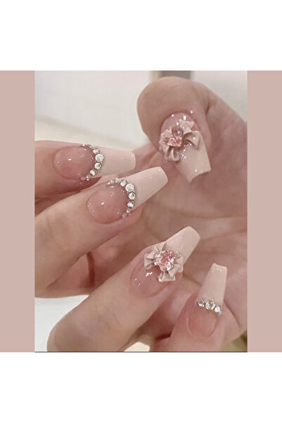 Choice SP107-S 10 قطع أظافر صناعية على شكل فراشة وردية اللون مصنوعة يدويًا بت...