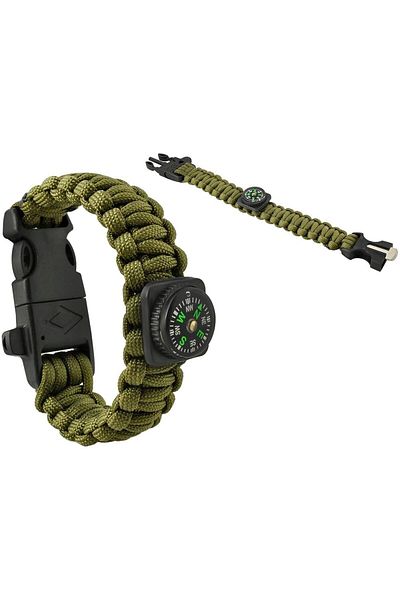 zola Brățară busolă, impermeabilă, verde kaki, închidere cu clip