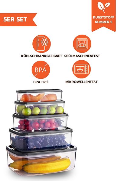 Ginza Maison 5 Piece Embox Food Storage Container / Anthracite