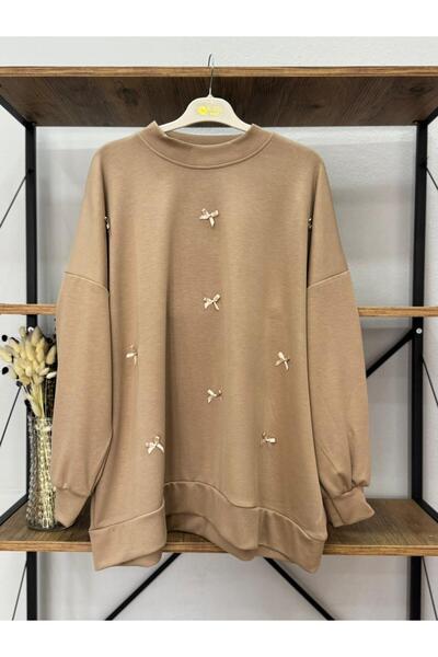 ÖZNE BUTİK Women's Oversize Lycra Rib Collar Bow Sweet