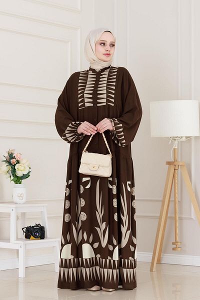 Sevitli Half Buttoned Robe Hülya Dress-Brown
